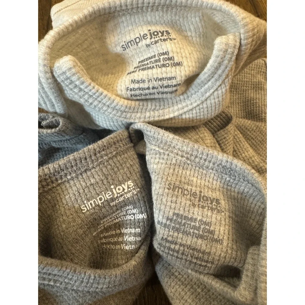 Carter's Baby Boy Preemie Bodysuits Solid Neutral Waffle Knit Clothes Lot Reborn